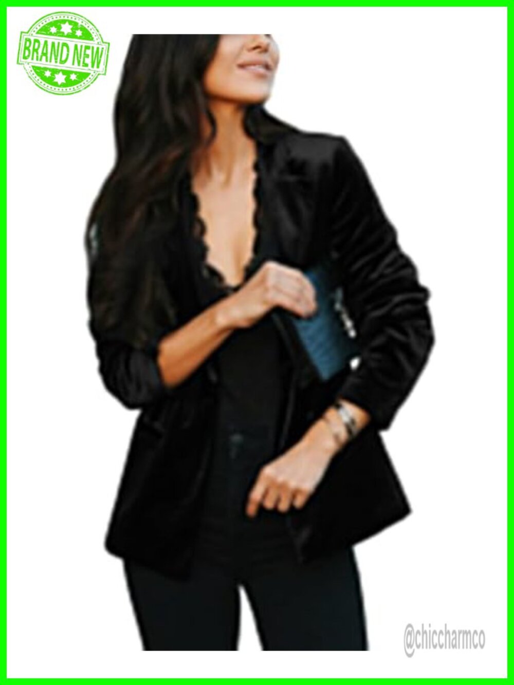 Women's Velvet Blazer Long Sleeve Notch Lapel Button Work Office Suit Jacket